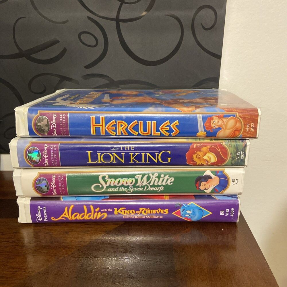 Vintage 4 Classic Disney VHS Including SnowWhite Original Insert w/ Stickers